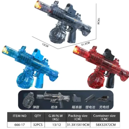 Peletup Bola Gel Elektrik Biru Lutsinar dengan Lampu LED - Pistol Mainan Permainan Malam yang Sejuk